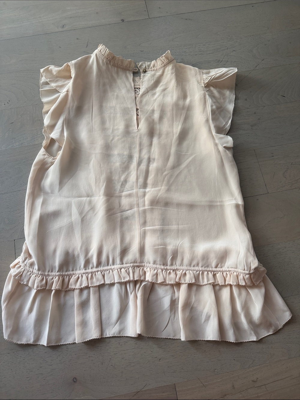 Ulla Johnson 100% Silk Pale Blush Ruffle and Laced Short Sleeve Neck Blouse